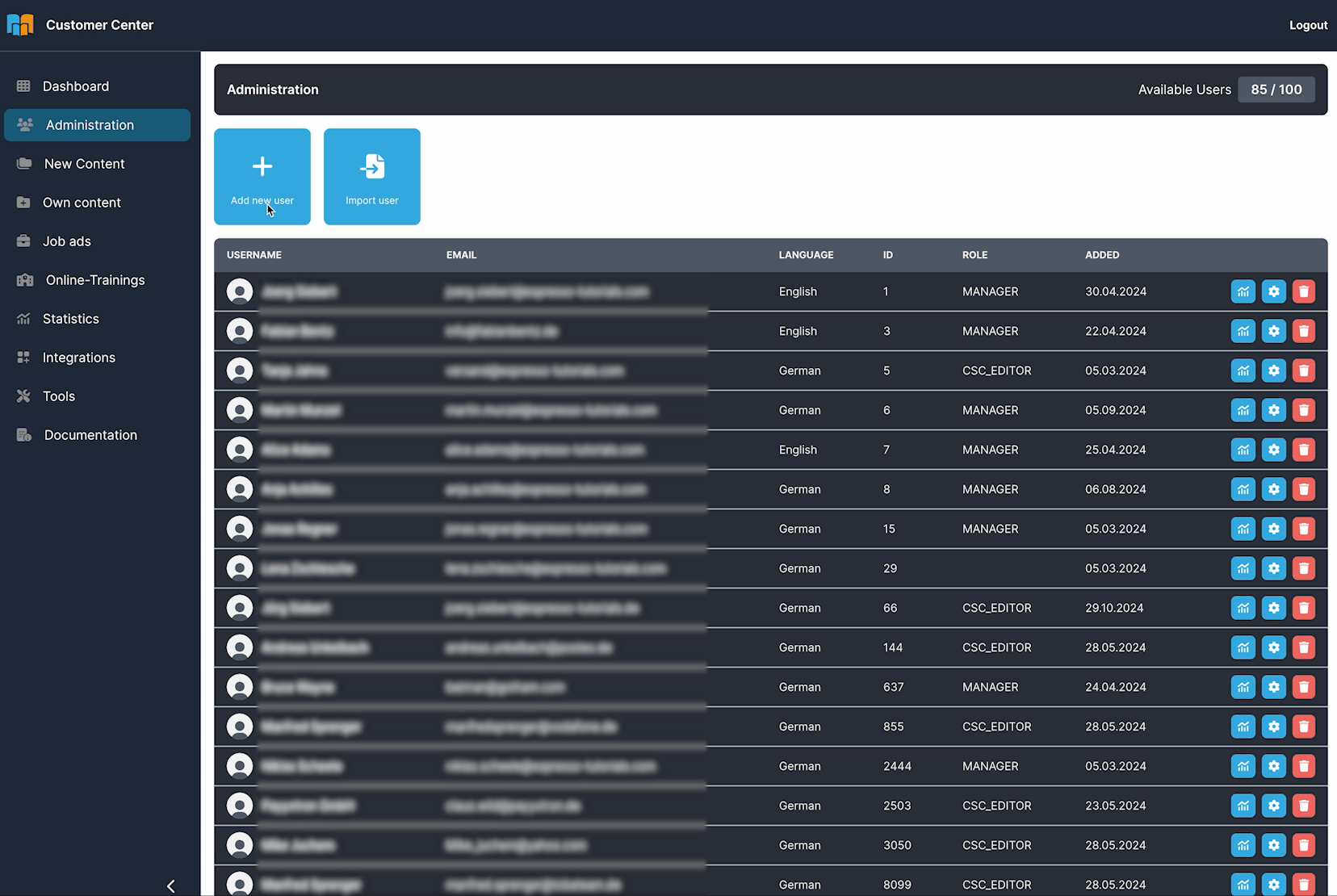With our Customer Center you can manage your users quickly and easily.