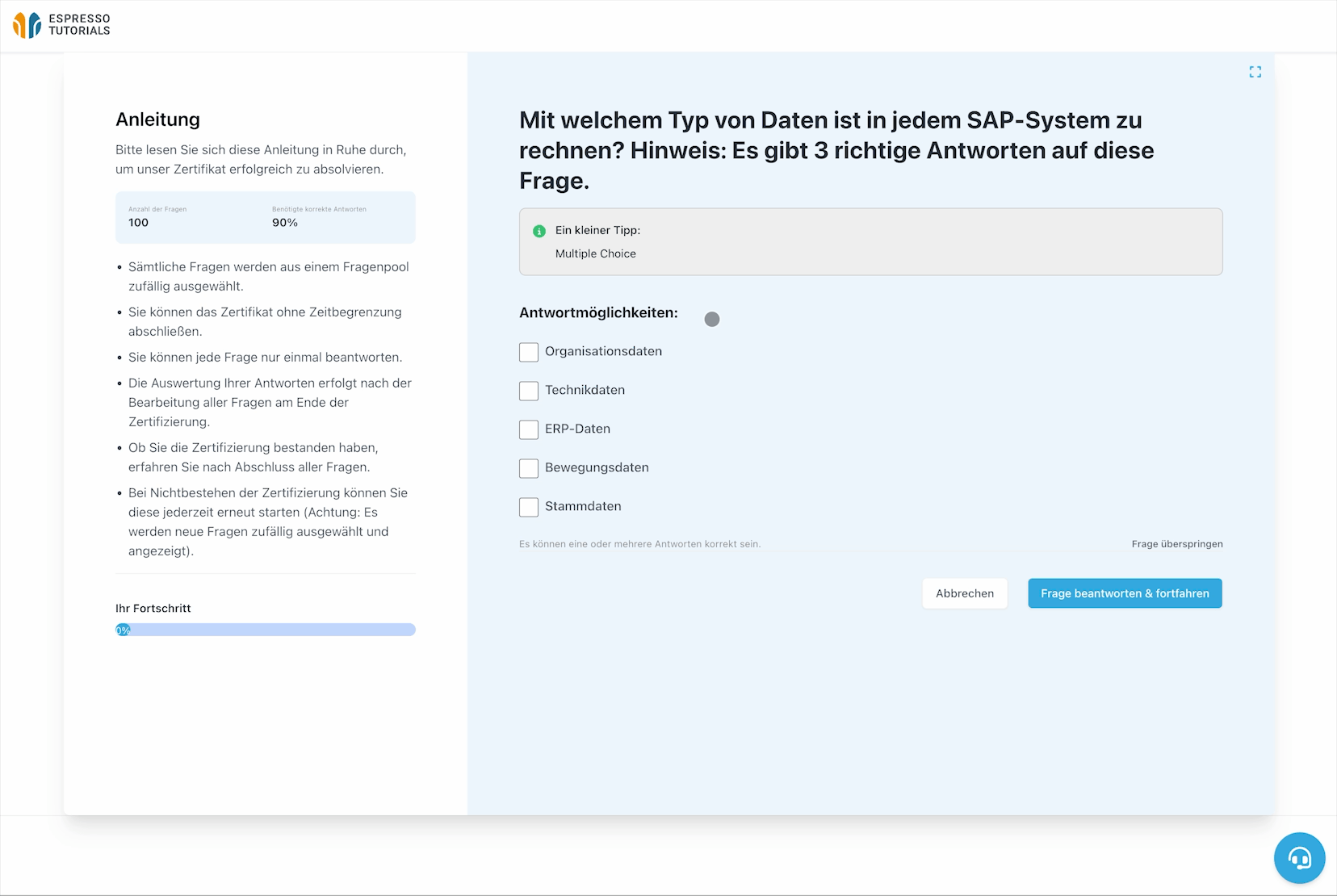 Check your SAP knowledge with multiple-choice tests.